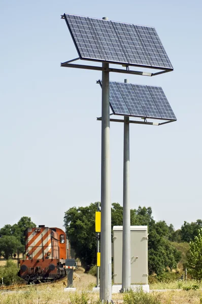 Solar powered railway crossing — Stock Photo, Image