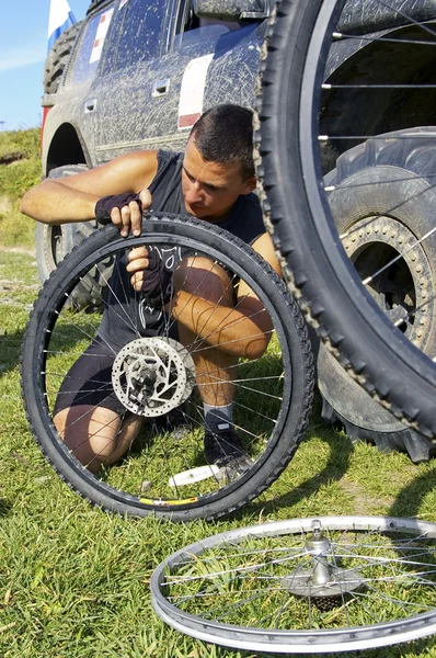 stock image Repair bicycle wheel