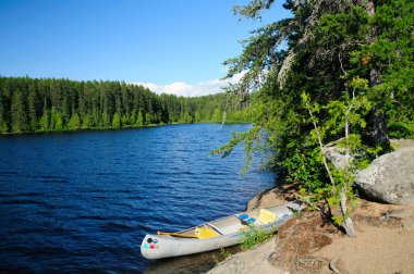 Canoe in camp in the Boundary Waters clipart