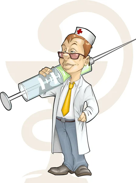 Doctor with syringe in hand — Stock Vector