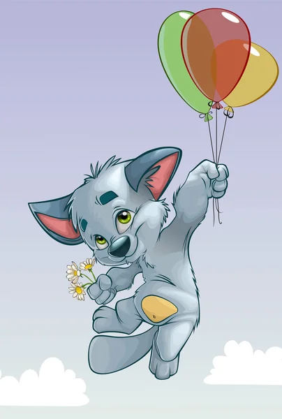 Cute kitten on balloons — Stock Vector