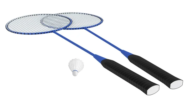 Zwei Badmintonschläger mit Federball — Stockfoto
