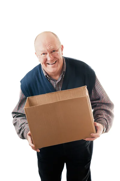 Homem segurando caixa de papelão — Fotografia de Stock