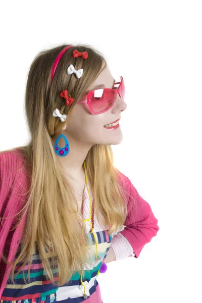 Teenager in pink suun glases — Stock Photo, Image