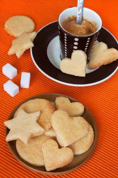 Almond Cookies and black coffee — Stock Photo, Image