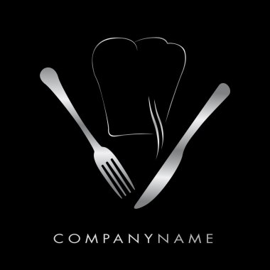 Logo restaurant - Toque et couverts argent clipart