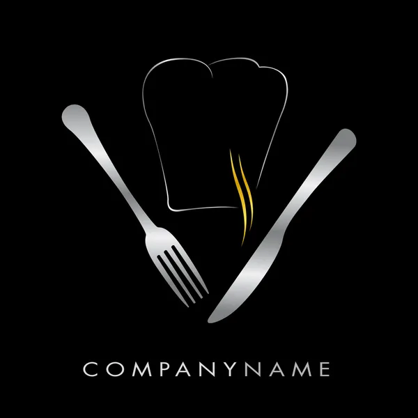 Logo restaurant - Toque et couverts argent, fum — Stock Vector