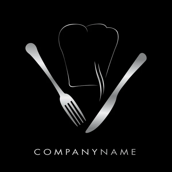 Logo restaurant - Toque et couverts argent — Stock Vector