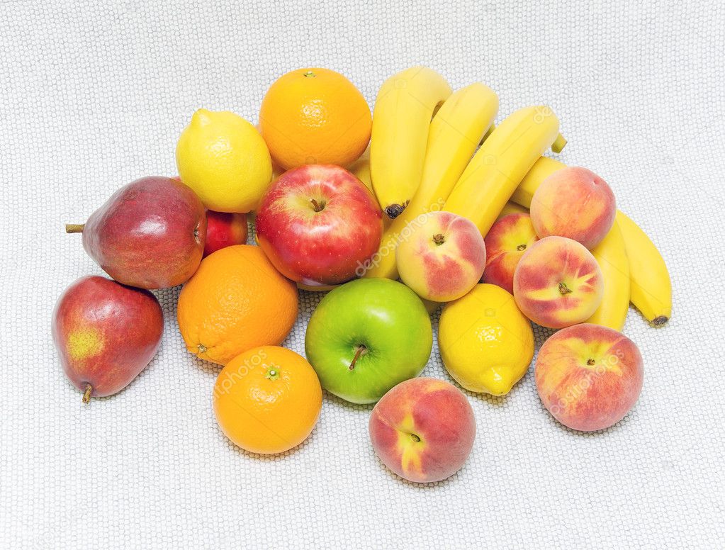 Still Life Of Fresh Fruit Bananas Oranges Apples Pears Peac ⬇