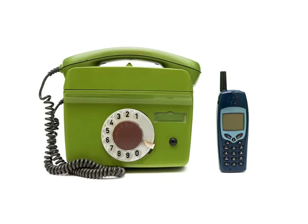 Dwa stary telefon na białym tle — Zdjęcie stockowe