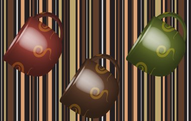 Coffee cup border on stripes clipart