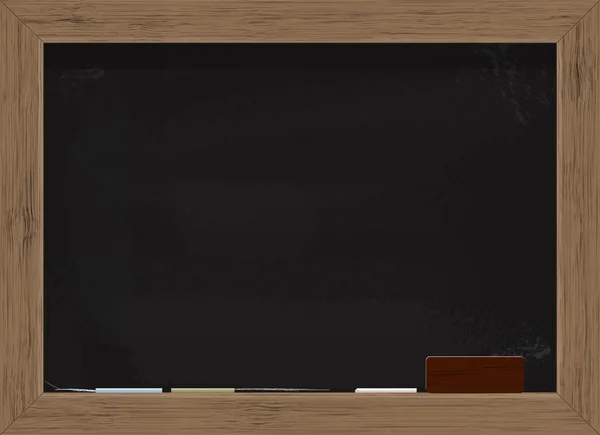 Schwarze Tafel mit Kreide und Radiergummi — Stockvektor