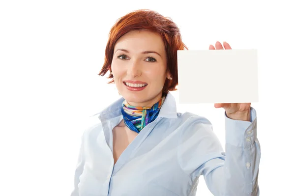 Businesswomen holding a business card — Stock Photo, Image