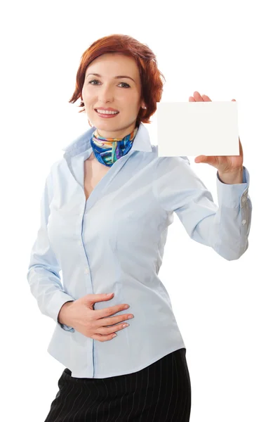 Businesswomen holding a business card — Stock Photo, Image