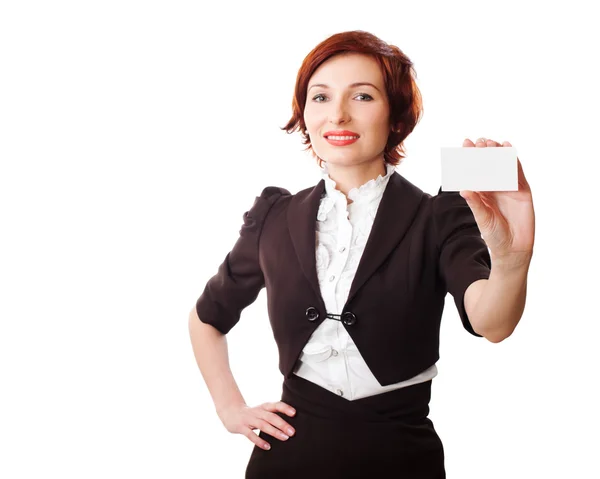 İş kadınları kartvizit tutuyor — Stok fotoğraf