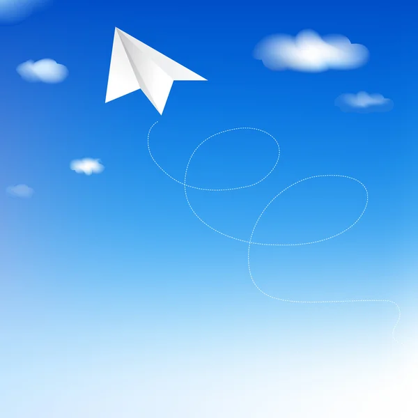 Бумажный самолет в голубом небе — стоковый вектор