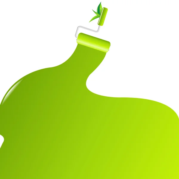 Escova de rolo com tinta verde — Vetor de Stock