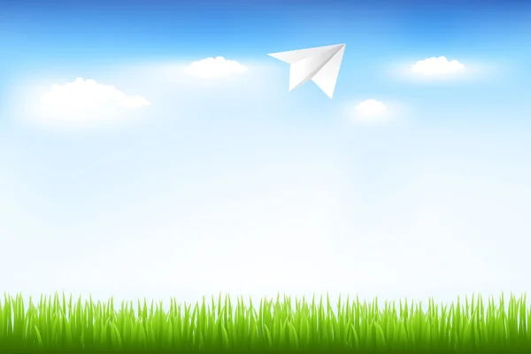 Голубое небо и бумажный самолет — стоковый вектор