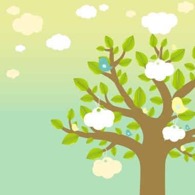 Cartoon Tree And Bird clipart