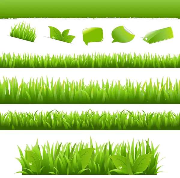 Zielone trawy i liści zestaw — Wektor stockowy