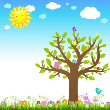 Cartoon Landscape With Bird clipart