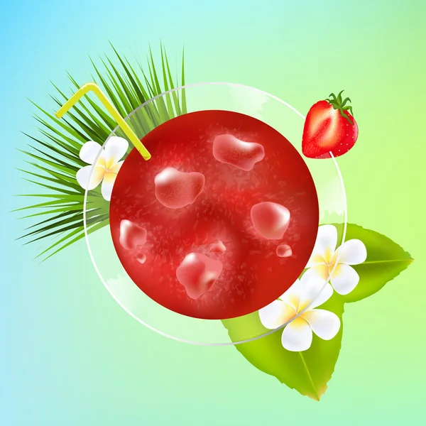 Erdbeer-Cocktail mit Eis und Plumeria — Stockvektor