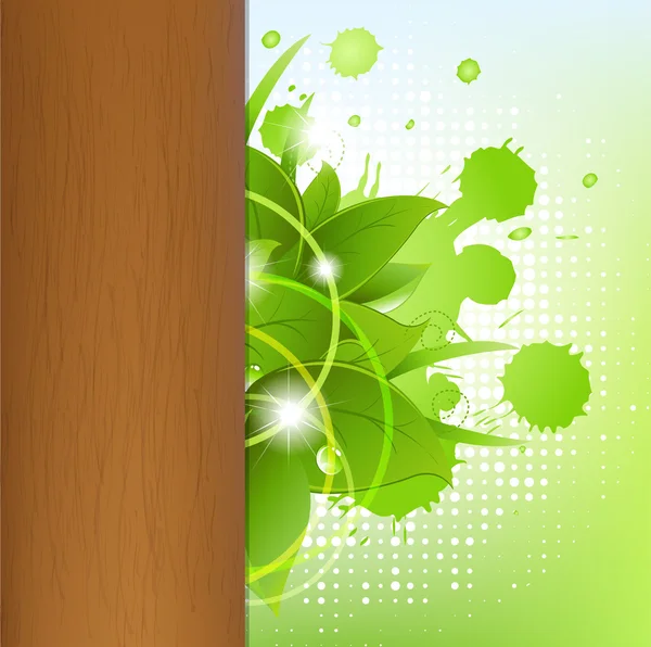 Eco Wood Background With Leafs — Stock Vector