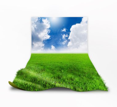 3D grass with clouds clipart