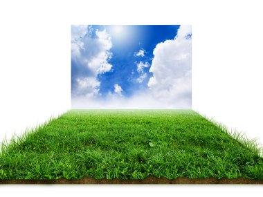 3D grass with clouds over white clipart