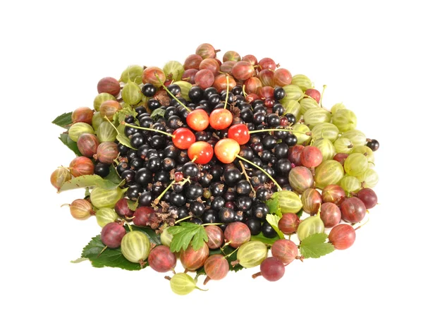 Uva spina, ribes e dolce ciliegia su un tavolo — Foto Stock