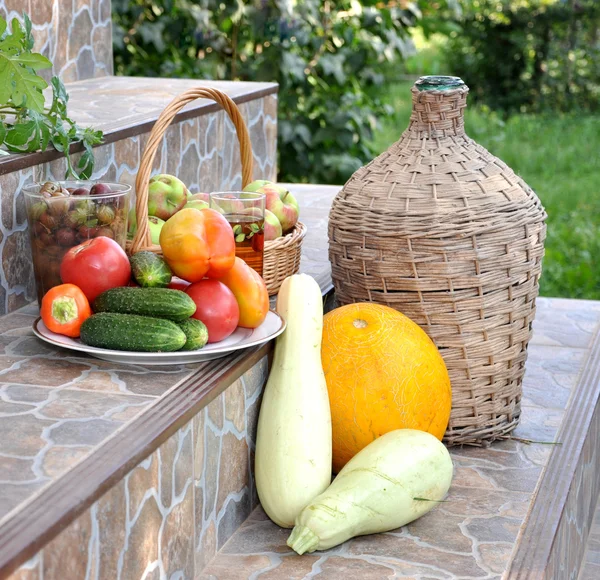 Vegetables, fruit at house steps — Stock Photo, Image