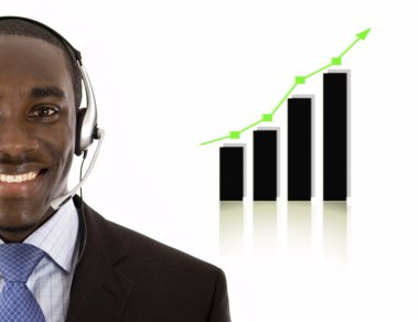 Business support man with rising graph clipart