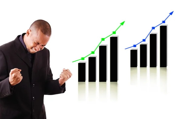 Happy business man with two rising graphs — Stock Photo, Image