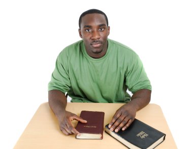 Bible studies student with bibles clipart