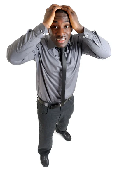 Businesss man with hands on his head due to failure — Stock Photo, Image