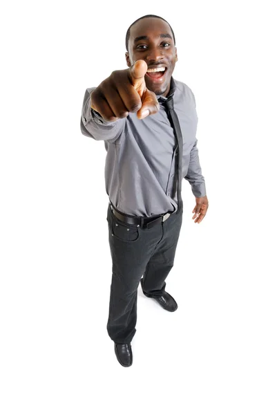 Business man laughing and pointing — Stock Photo, Image