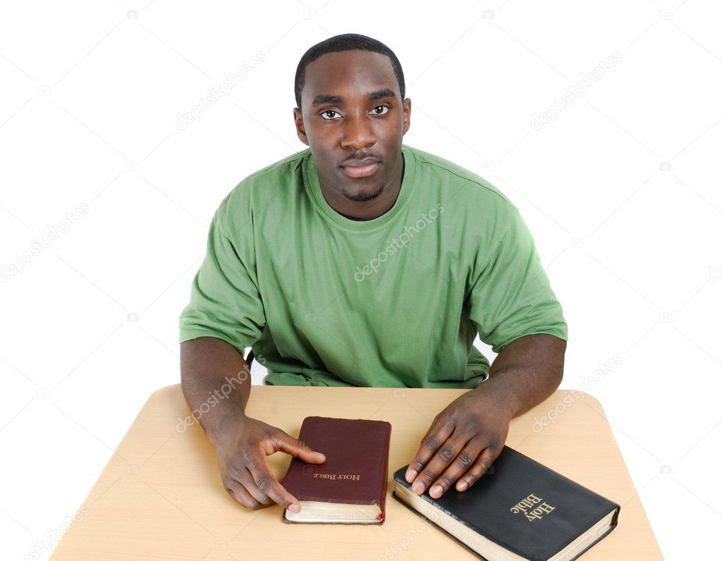 Bible studies student with bibles