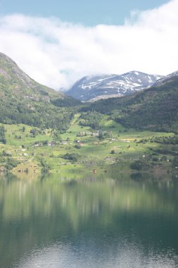 Harika fiyort Yeşiller Norveç bahar