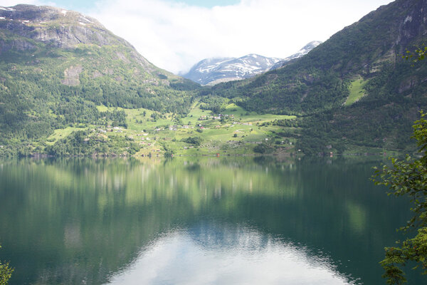 Wonderful fjord greens of norway in spring