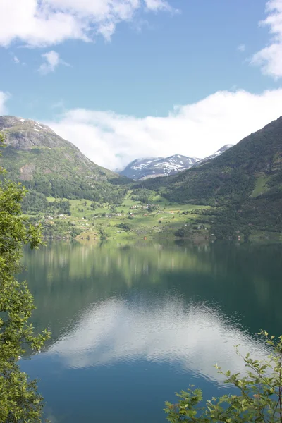 Прекрасный фьорд зелени norvege весной — стоковое фото