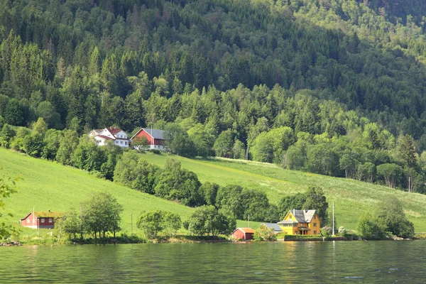 Wspaniałe fiord zielonych Norvège na wiosnę — Zdjęcie stockowe