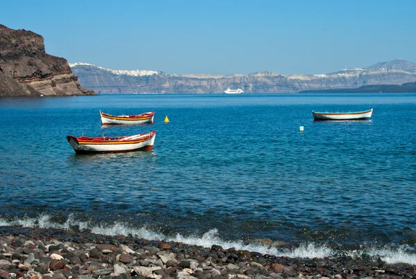 stock image Fishing boats tied up at the beach