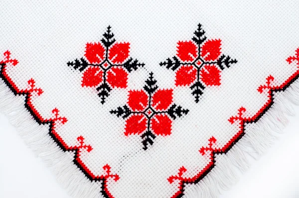 Embroidered serviette by cross-stitch pattern — Stock Photo, Image