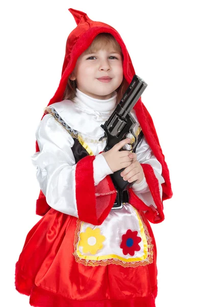 Chapeuzinho vermelho com arma — Fotografia de Stock