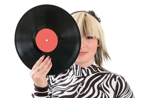 Girl with vinyl disc — Stock Photo, Image