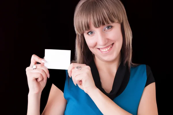 Girl with blank card — Stock Photo, Image