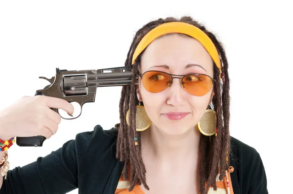Suicide girl with gun — Stock Photo, Image