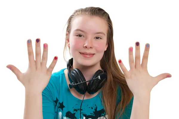 Nastolatka ze słuchawkami — Zdjęcie stockowe