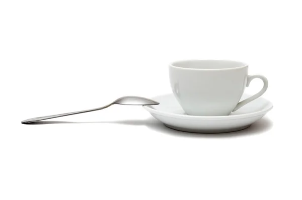 Kaşık ve fincan tabağı ile beyaz fincan — Stok fotoğraf
