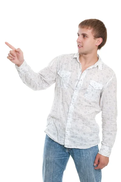 Homem de camisa, mostrando certo — Fotografia de Stock